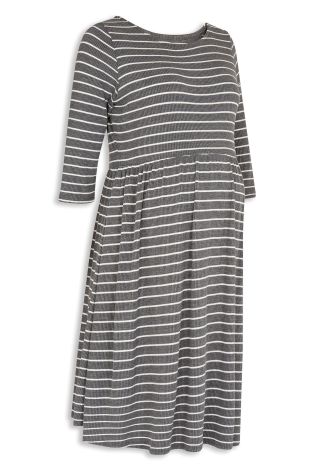 Grey Stripe Rib Skater Maternity Dress